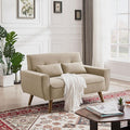 Loveseat Sofa Couch with Two Throw Pillows Mid Century Modern 2 Seat Love Seat Couches for Living Room Linen Fabric 48 (Beige)