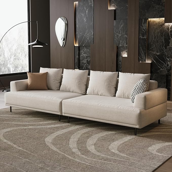 Cream Fabric Sectional Sofa – Contemporary Upholstered Couch with Metal Legs for Living Room (109.44inch-4Seats)