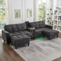 Merax Modern U-Shaped Sectional Sofa with Cupholders Charging Station and Multifunctional Console Chenille Upholstered Modular Couch &amp Movable Storage Ottomans for Living Room Apartment Grey