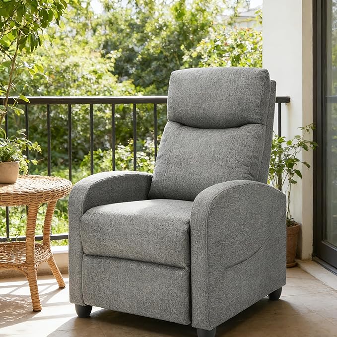 Simple Deluxe Recliner Chair - Adjustable Push Back Fabric Recliner Perfect Reading Chair &amp Sofa Chair for Living Room Chairs or Bedroom Chair Single Recliner for Home Theater Grey