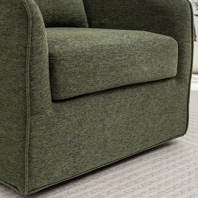 MINCETA Oversized Accent Chair for Living Room 360° Swivel Barrel Chair with High Density Foam Modern Glider Chair with Fabric Upholstered Armchair for Apartment Bedroom Green