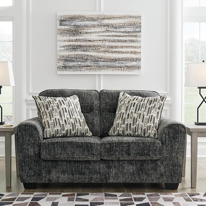 Signature Design by Ashley Lonoke Modern Loveseat with 2 Accent Pillows Gray