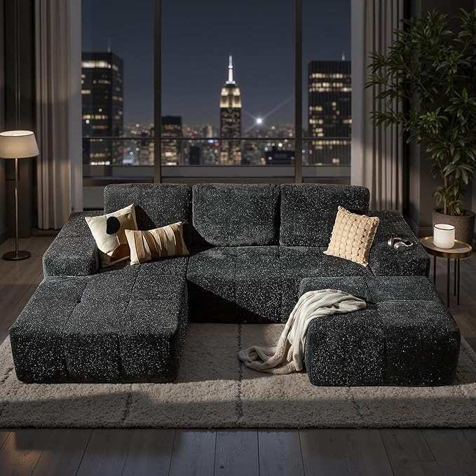 114 Cloud Sectional Couches with OttomanU Shaped Boneless Couch in A BoxDeep Seat Modular Sectional Sofa with Comfy Chaise No Assembly RequiredGrey