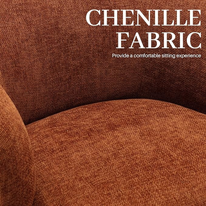 Swivel Accent Chair Upholstered Fabric Barrel Chair Chenille Round Boucle Armchair for Living Room Bedroom Orange
