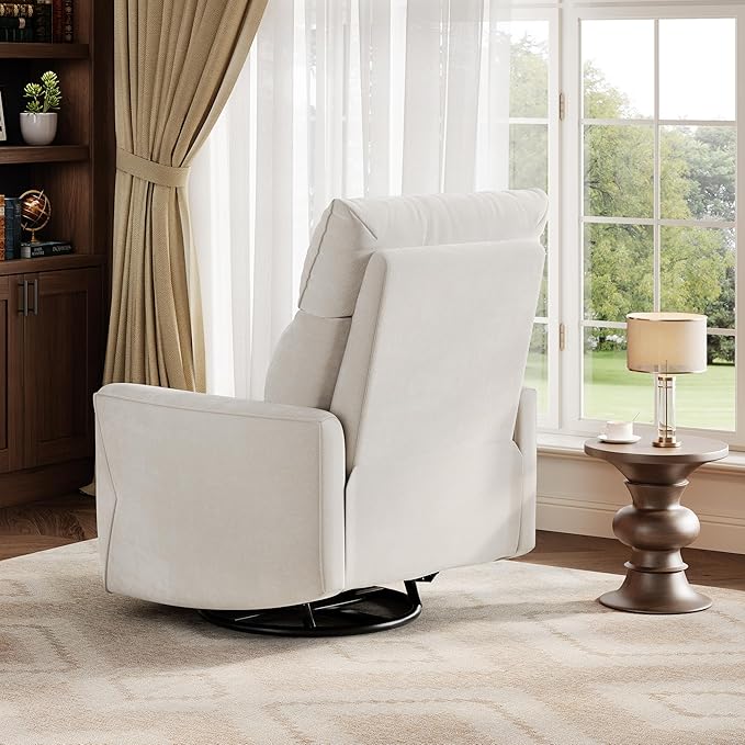 GAOMON Power Recliner Chair Swivel Rocker Chair for Adults Upholstered Fabric Glider Recliner Nursery Chair with USB Ports Ergonomic High Back Single Sofa Seat for Living Room Beige