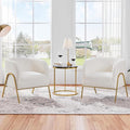 Yaheetech Accent Chair Set of 2 Armchair Set Side Chairs for Living Room Boucle Fabric Vanity Chairs with Gold Legs for Bedroom Office Reading Nook Ivory