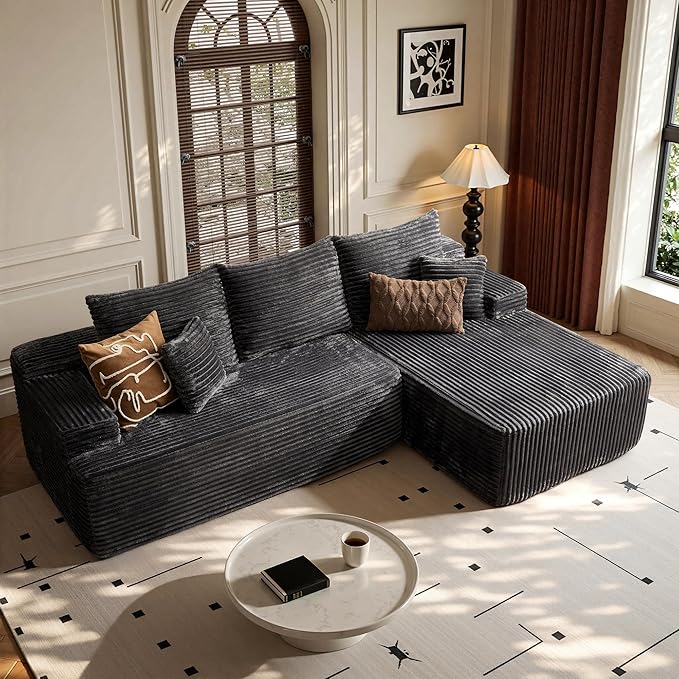 96 LShaped Modular Sectional Sofa Couch - Comfy Upholstered Cloud Couches for Living Room - Modern Minimalist CouchDeep SeatNo Assembly Required (GrayPlush Corduroy Right Facing Chaise) | No Asse