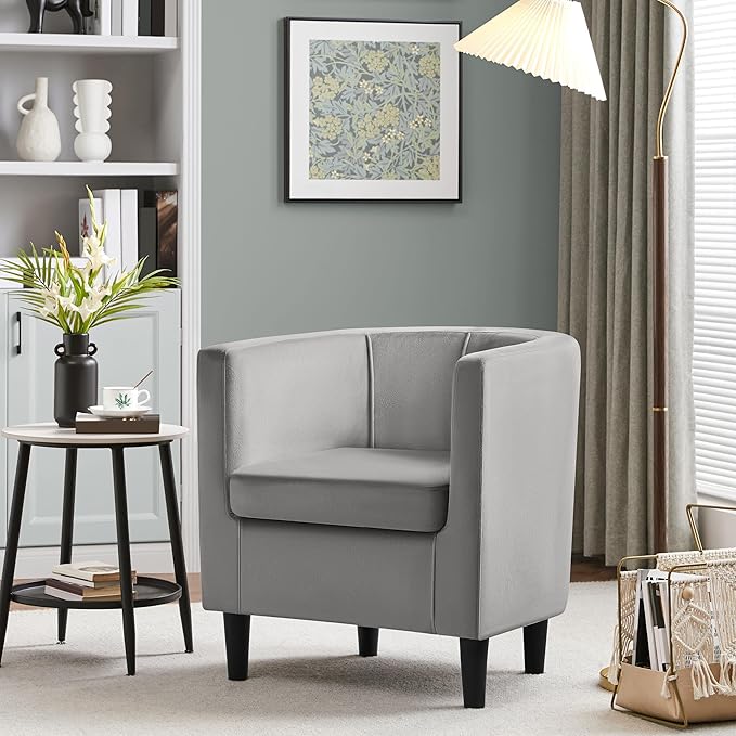 Topeakmart Velvet Club Chair Elegant Style Accent Chair Upholstered Armchair for Living Room Reception Room Bedroom Gray