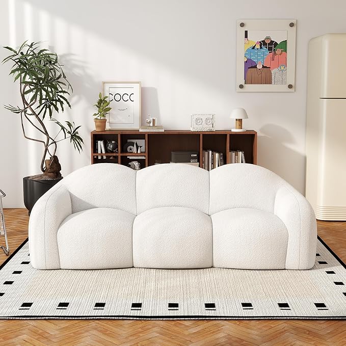 JACH 3-Seater Minimalist Sofa for Apartment Modern Comfy Upholstered Floor Sofas Boneless Leisure Couches Small Cloud Couch for Living Room Small Space (White No Assembly Required)