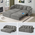SUNWAVE 83 King Size Pull Out Sofa Bed 4-in-1 Convertible Sleeper Sofa Bed with USB Ports Cup Holders Side Pockets Corduroy Oversized Loveseat Chaise Lounge for Living Room Small Space (Gray)