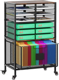 EasyPAG Rolling Cart with Storage Drawer Under Desk Filling Cabinet with Mail Sorter Pull Out Hanging File Rack for Letter Size Folders Mobile Utility Craft Cart for Home Office Black
