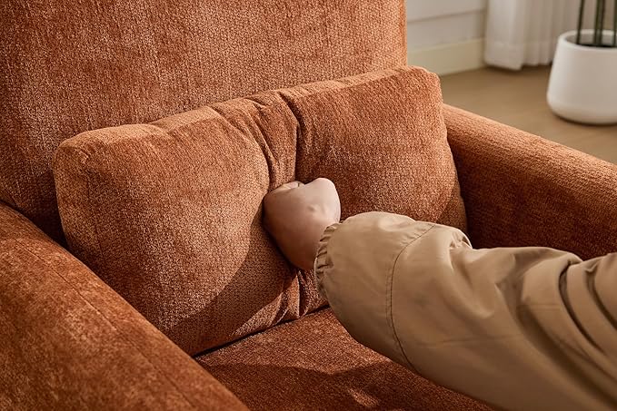 GDFStudio 30 Modern Accent Chair Upgrade Leisure Boucle Upholstered Armchair with Straight Arms and Waist Pillow Comfy Single Sofa Chair for Living Room Bedroom Office Apartment Orange