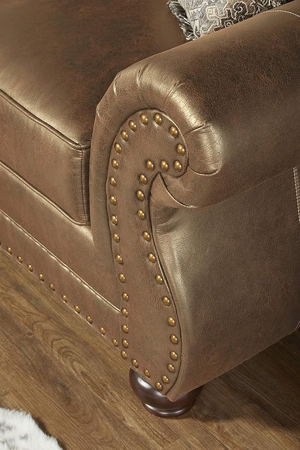Leinster Faux Leather Sofa with Antique Bronze Nailheads