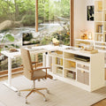 67 L Shaped Standing Desk with Drawers and File Cabinet AC/USB 1.18 Desktop Height Adjustable Wood Desk Electric Desk with Multiple Functions for Home and Office White Rattan