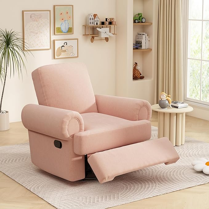 Merax Manual Recliner Sofa Swivel Recliner Rocker Chair with Adjustable Backrest for Living Room Bedroom or Nursery Pink