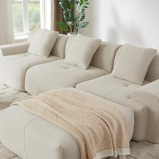 110 Cloud Sectional Couches for Living Room Modern Modular L-Shape Sofa Couch with Chaise 3 Seater Modular Sectional SofaNo Assembly Required (114beige)
