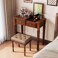 Makeup Vanity Desk Set with Flip Top Mirror 31.5 Wooden Vanity Table with Mirror Dressing Table with 2 Drawers &amp 7 Compartments Writing Desk with Padded Stool for Bedroom Cherry+Light Brown