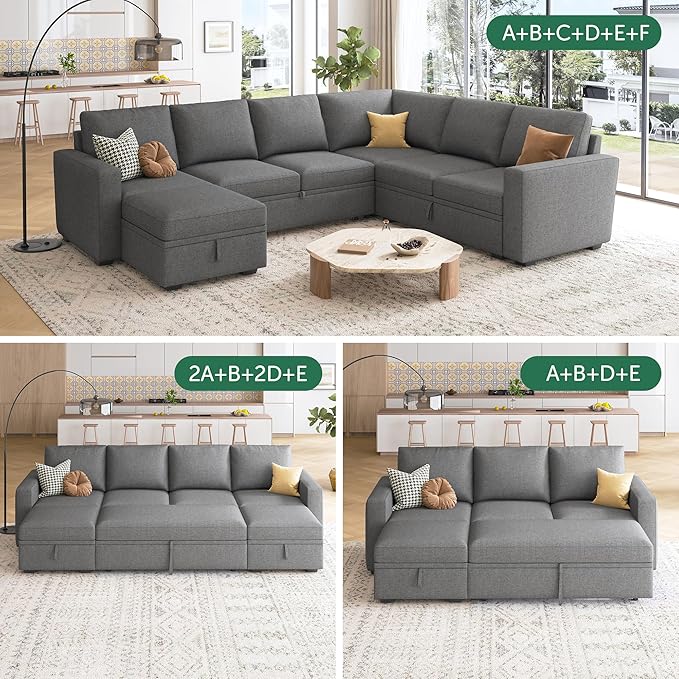 HONBAY Storage Ottoman Module for Sectional Sleeper Sofa with Pull Out Bed Movable Footrest Ottoman for Modular Couch Dark Grey