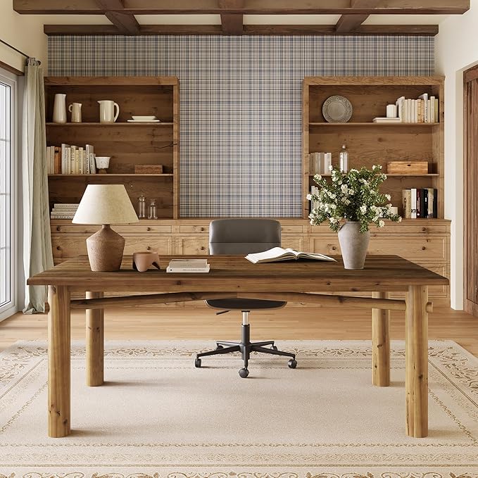 Solid Wood Home Office Desk 62.99 Large Farmhouse Executive Desk Computer Table for Office Conference Room Study Room (Brown)