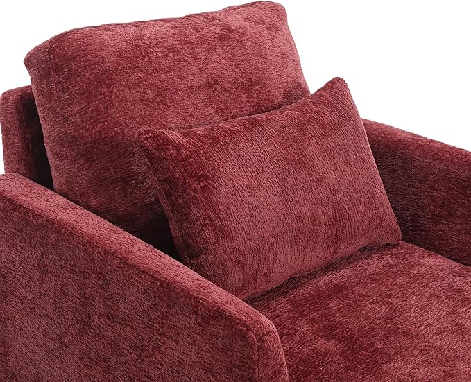 Mid Century Modern Accent ChairsChenille Upholstered Armchair with Rubber Wooden LegsComfy Reading Chairs with Scooped Arms for Living RoomBedroom (Wine Red)
