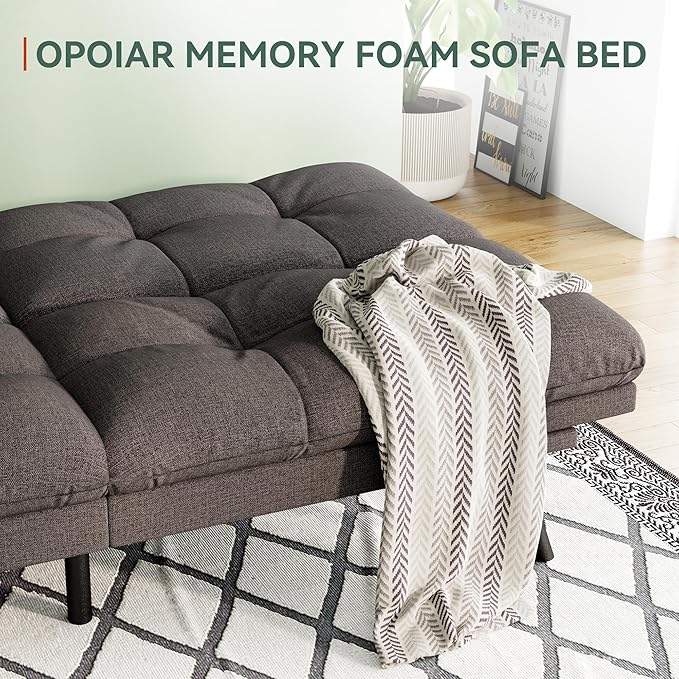 Opoiar Convertible Futon Sofa Bed71 Memory Foam Futon CouchDetachable CushionAdjustable Backrest &amp ArmrestLinen Modern Loveseat Sleeper Recliner for Living RoomOfficeApartmentClassic Grey
