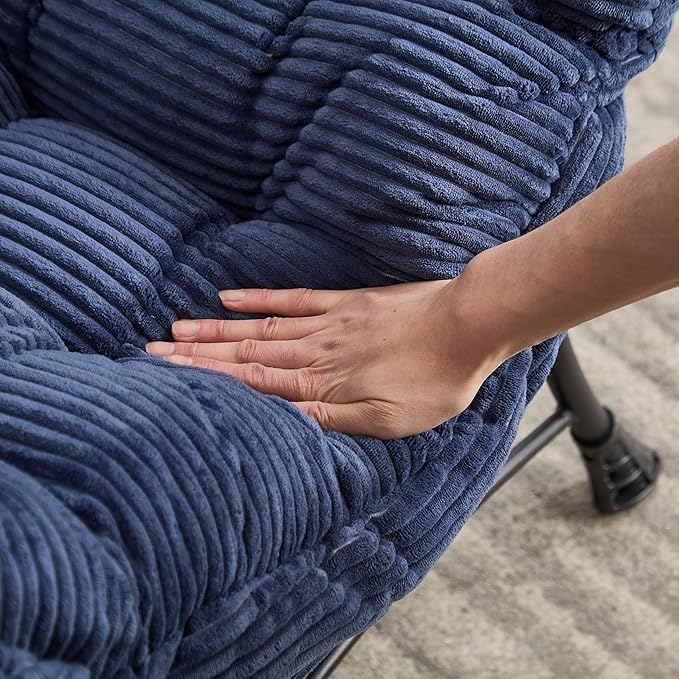 31.5 Lazy Chair1 OttomanLeisure Upholstered Sofa ChairModern Reading ChairLounge Accent Chair with Side Pocket for Small ApartmentLiving RoomBedroomOfficeNavy Blue