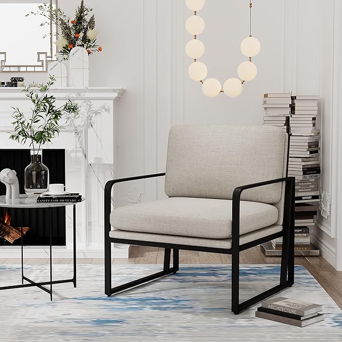 Andeworld Modern Accent Chair Set of 2 Mid Century Living Room ArmchairUpholstered Linen Sofa Side Chair with Metal Legs for ReadingLoungingBedroom Apartment Light Grey 2