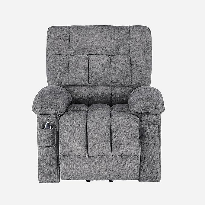 Power Lift Recliner Chair for Adult with Heated and Full Body Massage Glider Nursery Chair with Cup Holder and USB Charge Port Oversided Swivel Rocker Recliner for Living/Study/Bedroom Room Grey