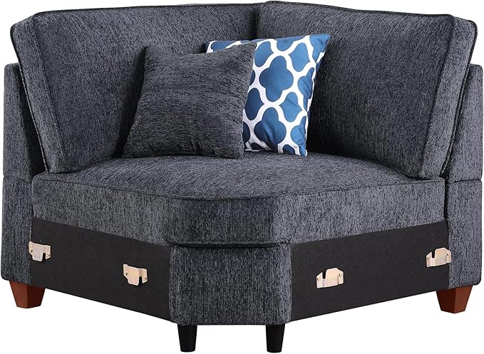 127 L-Shaped Sectional Couch with Movable Ottoman&amp6 Throw Pillows7 Seat Chenille Upholstered Sofa W/2 Cup HolderUSB Port&ampHidden Storage BoxDIY Combinationfor Living RoomApartmentDark Gr