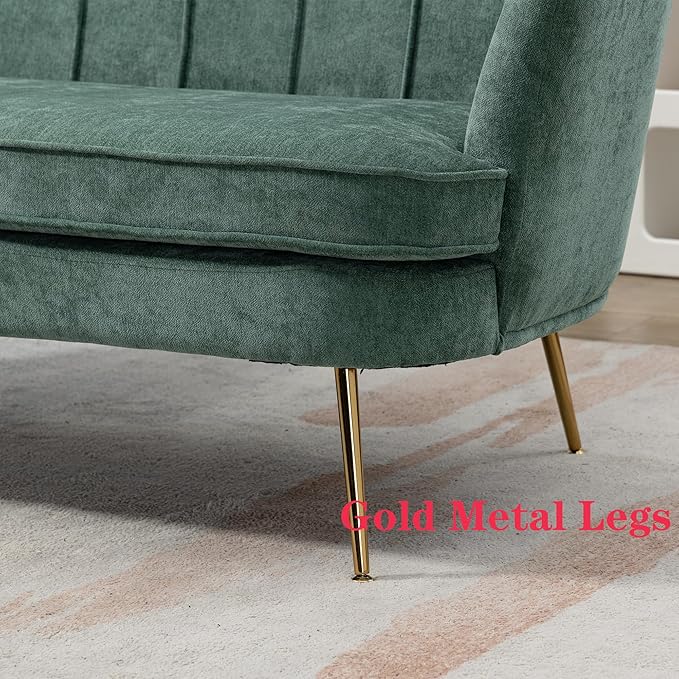 59 Modern Chenille Loveseat Couch Small Sofa with Gold Metal Legs2-Seater Upholstered Mini Sofa Couches for Small SpaceLiving Room Bedroom Office Dorm Studio Apartment (Green)