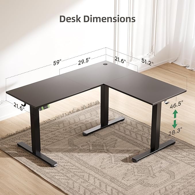 Seang L Shaped Standing Desk Height Adjustable Corner Workstation Memory Height Adjustment Sit Stand Up Desk with Dual Motors Ideal for Home Office &amp Gaming Black