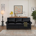 82 Faux Leather Pu Couch Underseat Storage Classic Sofa Elegance 3 Seat with Rolled Armrests Nailhead Trim Wood Legs Classic Living Room Accent Sofa 3 Seat-Black