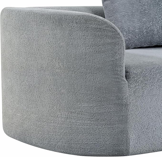 Merax 116 Curved Polyester Sectional Sofa Modern Pearl Upholstery 3 Seat Cloud Couch with Chaise Lounge &amp 4 Pillows for Living Room Light Gray