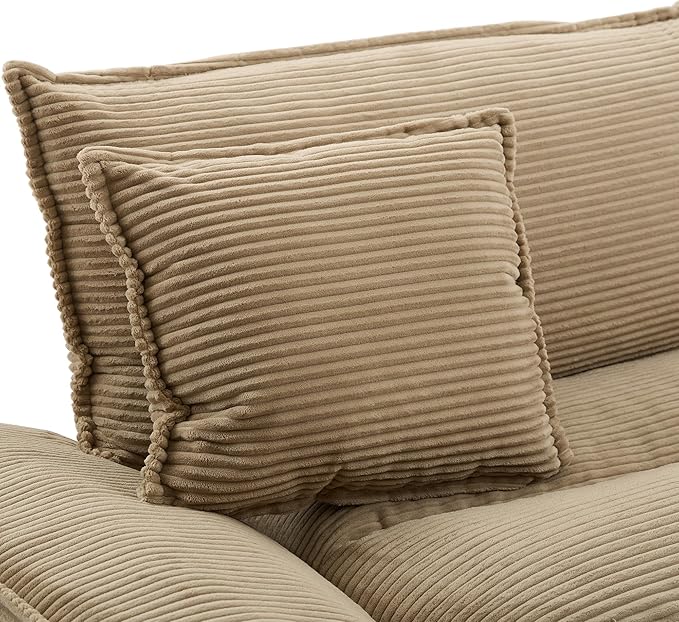 Corduroy Sofa Sleeper Couch Loveseat with Pillows Upholstered Deep Seat for Apartment Office Dorm Living Room Bedroom - Khaki Corduroy