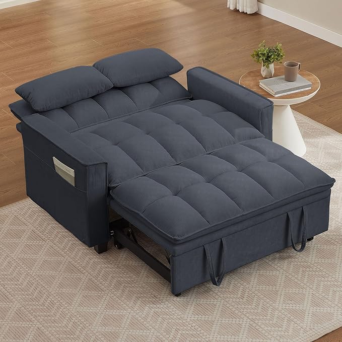 Sleeper Sofa with Pull Out Couch Bed 48.43 Convertible Pull-Out Sofa Bed Chair 3-in-1 Futon Couch with Reclining Backrest and Side Pockets for Living Room Bedroom Apartment Dark Grey
