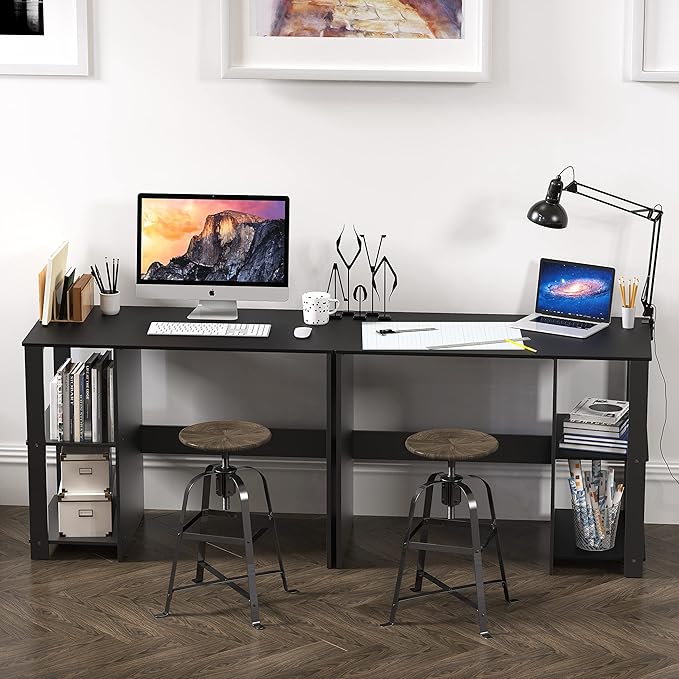 SHW 38-Inch Home Office Computer Desk with Shelves Black