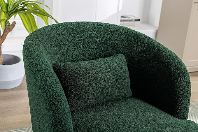 30.32 W Accent Chair Upholstered Curved Backrest Reading Chair Single Sofa Leisure Club Chair with Golden Adjustable Legs for Living Room Bedroom Dorm Room (Green Boucle)