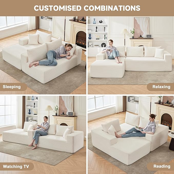 110 Inch Cloud Sectional Couch Modular Sectional Sofa with Deep Seat Boneless Sofa for Living Room Fluffy Comfy Couch with L-Shaped Chaise Beige