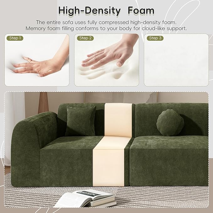 Christopher Knight Home Grelyn Modern Curved Modular Sectional Sofa Wool Fabric Large Cloud Couch 6-Seater L-Shaped Couch for Living Room 3-Piece Lounge Sofa with ChaiseFully AssembledOlive Green