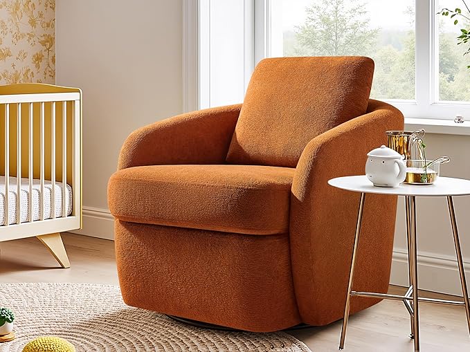 Swivel Barrel Chair Cloud 360° Upholstered Armchair with Removable Throw Pillow for Living Room Bedroom Modern Comfy Single Sofa Chairs Fully Assembled Set of 2 Curry