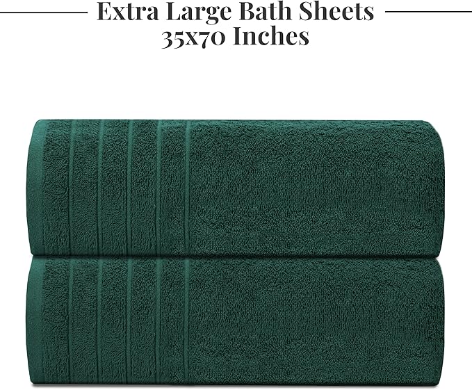 Tens Towels Pack of 2 Extra Large Bath Sheets 35 x 70 Inches 100% Cotton Larger &amp Lighter Weight Quicker to Dry Super Soft &amp Absorbent Oversized Bath Towels Hunter Green