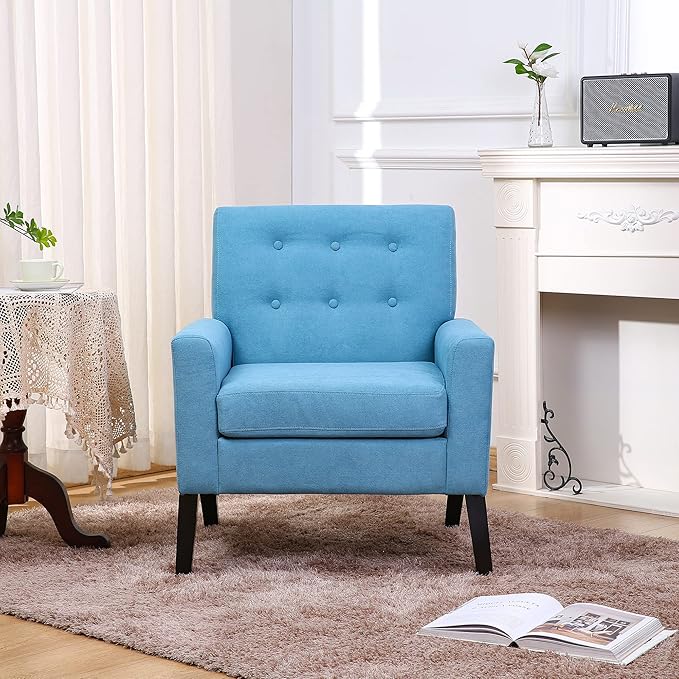 Fabric Accent Chair for Living Room Bedroom Button Tufted Upholstered Comfy Reading Accent Chairs Sofa (Blue)