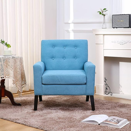 Fabric Accent Chair for Living Room Bedroom Button Tufted Upholstered Comfy Reading Accent Chairs Sofa (Blue)