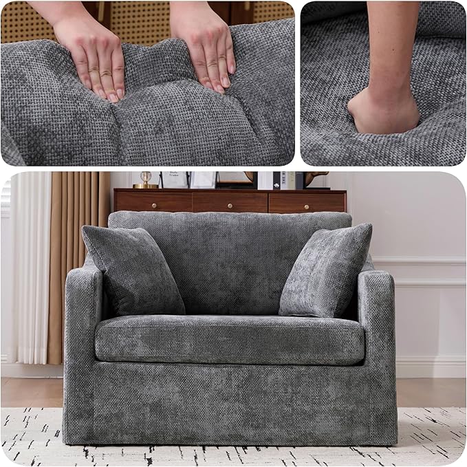 44 Modern Oversized Accent ChairsReading Chair for Bedroom BigChenille Grey Upholstered ArmchairOversized Chair for Living Room Comfy