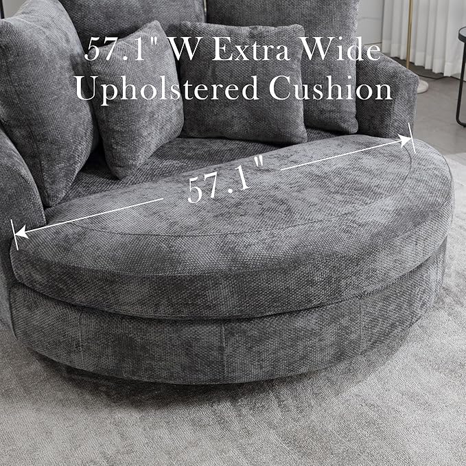 Aoiy &amp Wifon 59.8 W Oversized Barrel Chair Round Accent Chair with Wheels Extra Large Living Room Chair Knitted Chenille Charcoal