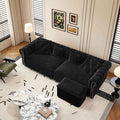 89'' Pull Out Sofa Bed King Chesterfield Velvet Sleeper Sofa Convertible L-Shaped Futon Couch Tufted Back 4 Pillows Ottoman Deep Seat Loveseat Couches for Living Room Apartment Black