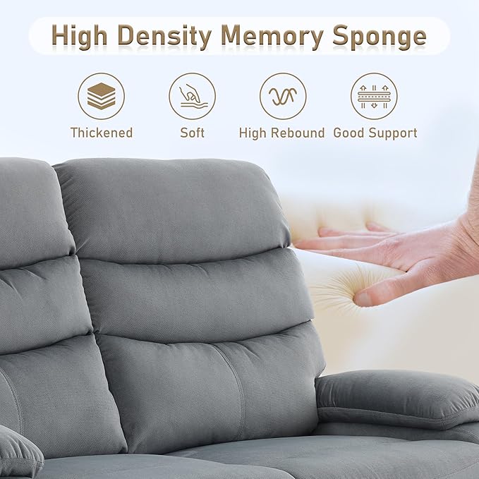 Velvet Recliner Loveseat Manual Double Loveseat Recliner RV Reclining Love Seat with Side Pockets for Living Room Home Theater