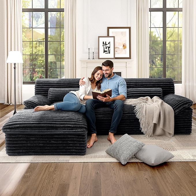 Pamapic 3-Seat L-Shaped Modular Sectional SofaBoneless Cloud Couch with Double-Layer Deep Seat Comfy Corduroy Fabric 72h ReboundGrey