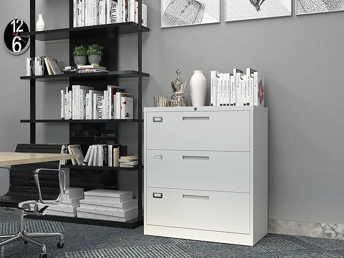Lateral File Cabinet 3 DrawerMetal Storage File Cabinet with LockSteel Lateral File Cabinet for Legal/Letter A4 SizeWide File Cabinet for Office HomeAssembly Required