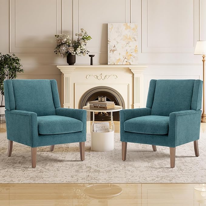 Accent Chairs for Living Room Mid-Century Wooden Fabric Living Room Chairs Arm Chair Side Chairs for Living Room Bedroom Reading Nook